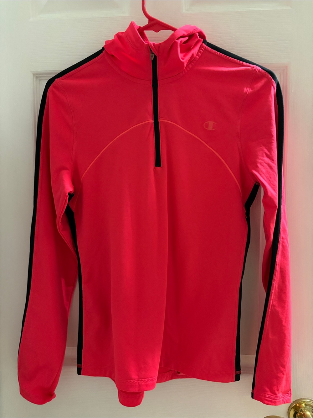 Champion Neon Pink Quarter-Zip Performance Top with Black Stripes